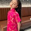 Платье Cheongsam для девочек, маленькое зимнее платье с цветочным рисунком и короткими рукавами, воротник-стойка на молнии, винтажное детское длинное платье миди Ципао в китайском стиле на Новый год, принцесса