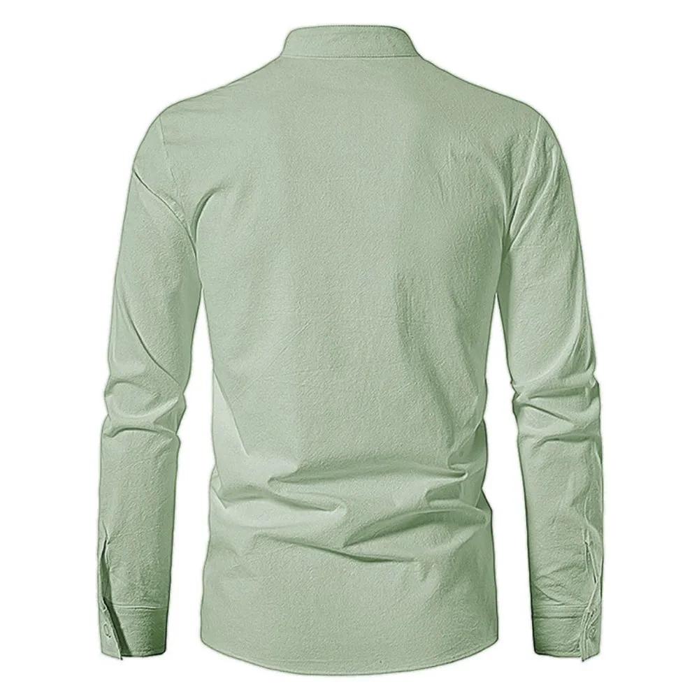 Мужская рубашка из хлопка и льна Повседневная мужская футболка Футболка с длинными рукавами Весенняя и осенняя ретро-рубашка