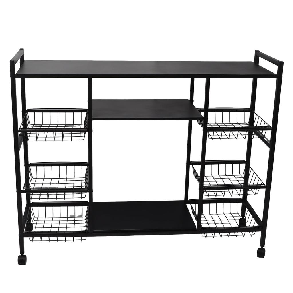 Standing Storage Shelf Carbon Steel Multipurpose Multiple Tiers Kitchen Storage Rack with Wheels Baskets for Pots Bowls