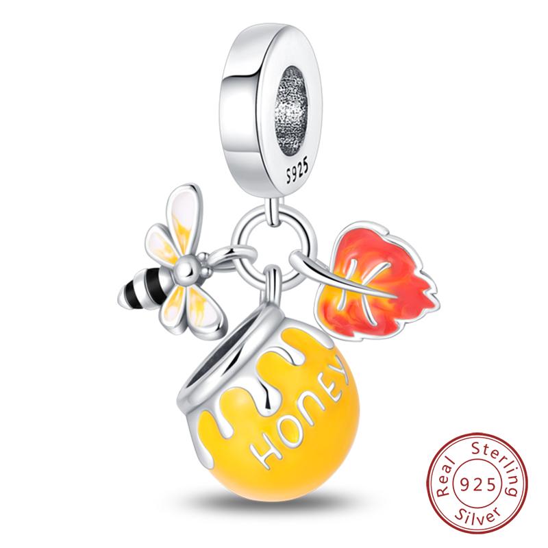 100% 925 Silver Autumn Harvest Series Brown Music Squirrel Scarecrow Pumpkin Maple Leaves Charms Beads DIY Jewelry Gift