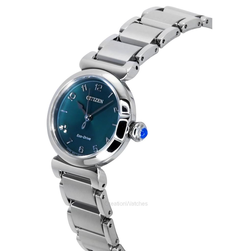 Citizen L May Bell Mini Diamond Accent нержавеющая сталь зеленый циферблат Eco-Drive EM1130-83X женские часы