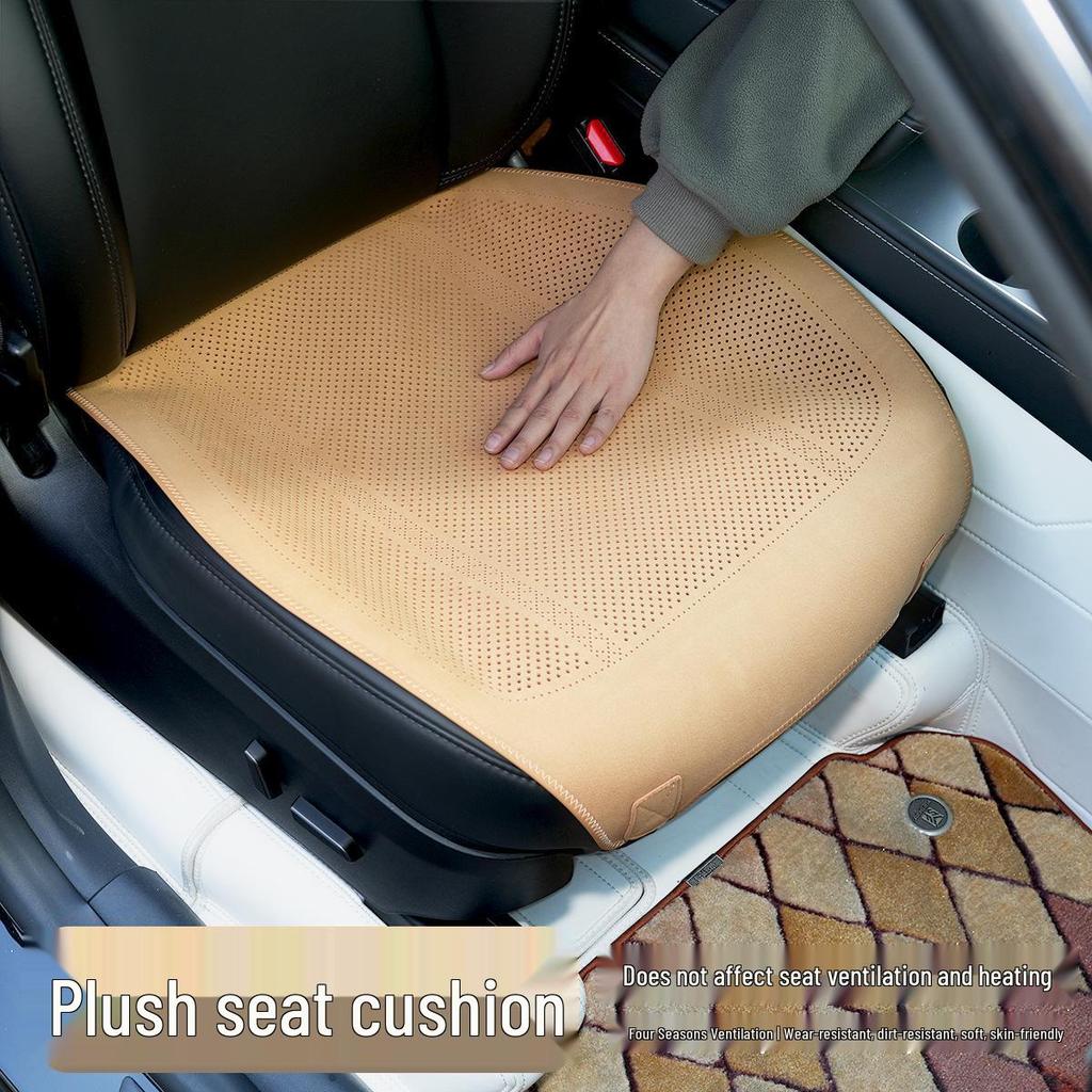 Breathable Suede Velvet Car Seat Cushion for Driver - Perforated, All-Season Cover