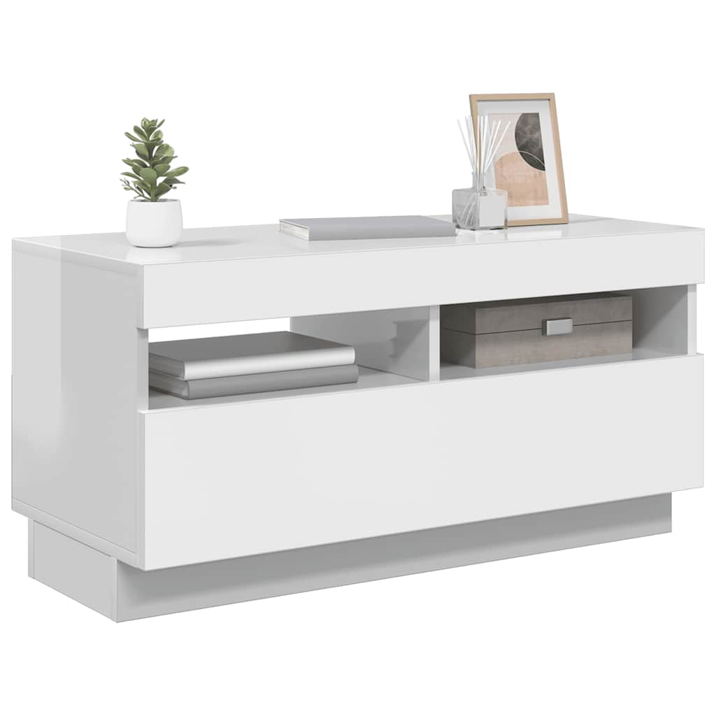 Vidaxl Szafka Pod Tv Z Oświetleniem Led, Biała Z Połyskiem, 80X35X40Cm