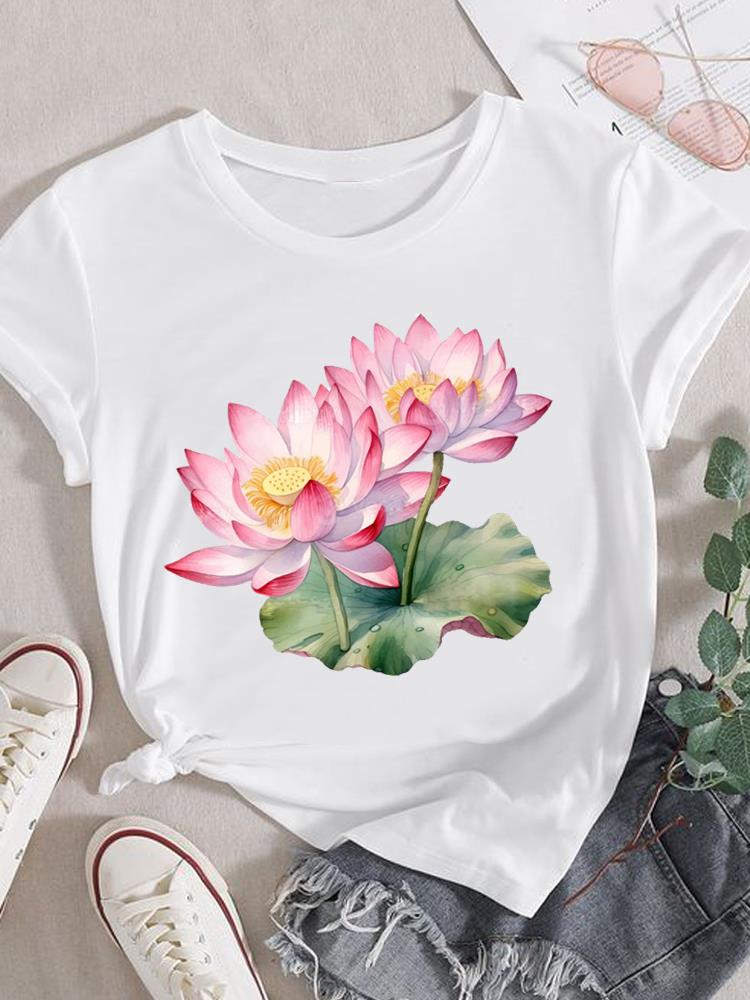 (Азиатский размер) Женская модная футболка с короткими рукавами в стиле 90-х с цветочным трендом, женская повседневная футболка с принтом, женские футболки с графикой