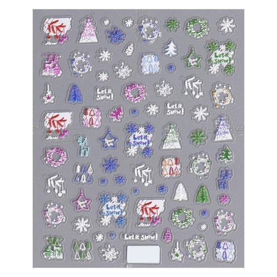 Рождественские наклейки для ногтей, праздничные снежинки, мультяшный лось, трехмерная наклейка для дизайна ногтей, женские аксессуары