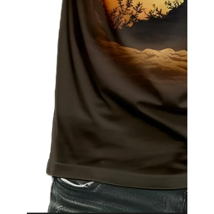 Men's 3D Cross Graphic Print Tee - Casual Short Sleeve Crew Neck T-shirt for Summer Outdoor Activities and Novelty Pajamas - Slightly Stretchy