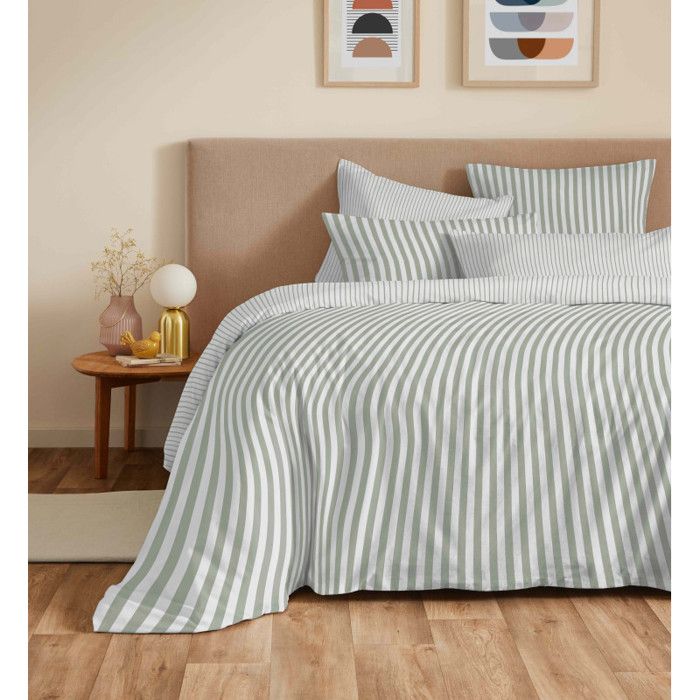 Pack complet housse de couette réversible "Vanessa" 6 pièces pour lit 180 x 200 "King Size" Palerme Eucalyptus