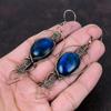 Серьги из синего огненного лабрадорита, серьги из медной проволоки с драгоценными камнями, ювелирные изделия из меди ручной работы, уникальные серьги в подарок для матери, ювелирные изделия из проволоки