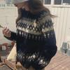 French Fair Isle Contrast Pullover: Women's Long Sleeve Jacquard Knit Sweater
