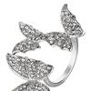 Women Finger Ring Three Rhinestones Ring Inlaid Adjustable Open Butterflies Exaggerated Finger Band Jewelry