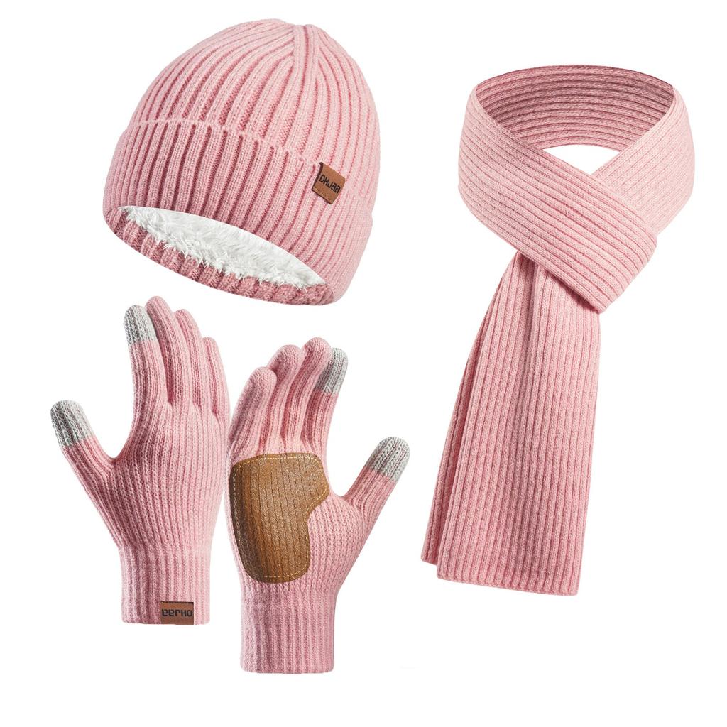 Couple Style Warm Wool Hat Knitted Plus Velvet Thickened Adult Hat Scarf Gloves Three-piece Set