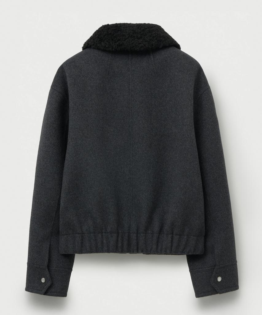Satur (W) Shearling Collar Wool Blend Jacket Charcoal