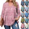 Women's Plus Size Fashion Printed Casual Pleated Round Neck Long Sleeve Top