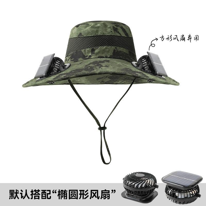 Solar fan hat long battery life lithium battery men outdoor with fan fishing hat sun protection bucket hat