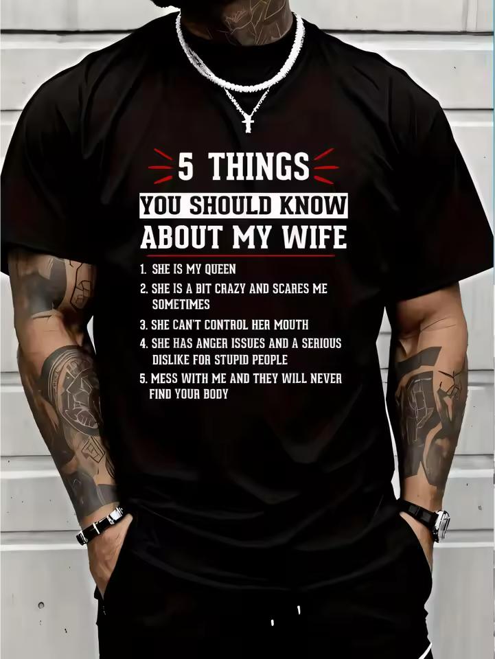 100% Cotton 5 Things You Should Know About Wife Funny Husband Love Wife T shirt Women's Men Graphic