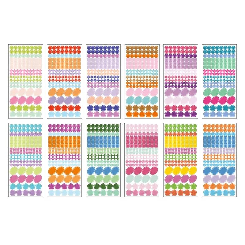 Набор из 12 листов, цветные наклейки с точками, полупрозрачные маркерные этикетки для самостоятельного оформления журнала, канцелярские принадлежности для студентов, наклейки в стиле граффити