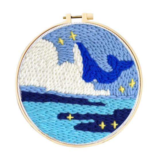 DIY Punch Stitch Kit for Beginners Cartoon Pattern with Punch Needle Hoop Punch Stitch Starter Craft Set for Adults Children