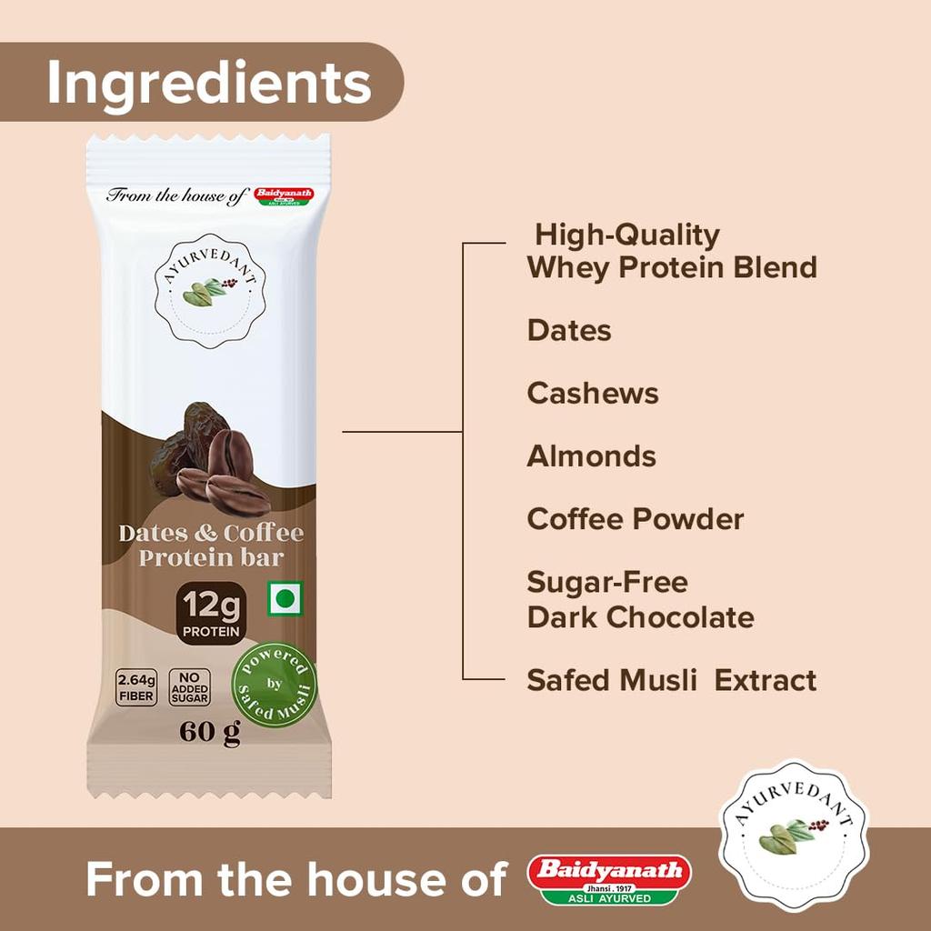 Baidyanath Протеиновый батончик Choco Nuts 20 г протеина без добавленного сахара (60г x 6Н) упаковка из 1 высокопротеинового перекуса для энергии и восстановления мышц