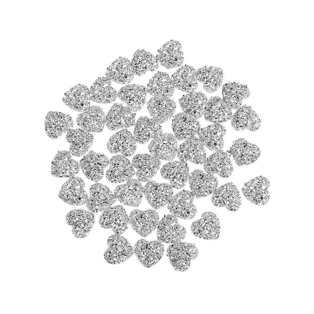 50x Heart Shape Resin Bead Flatback Scrapbook Rhinestone Craft Silver
