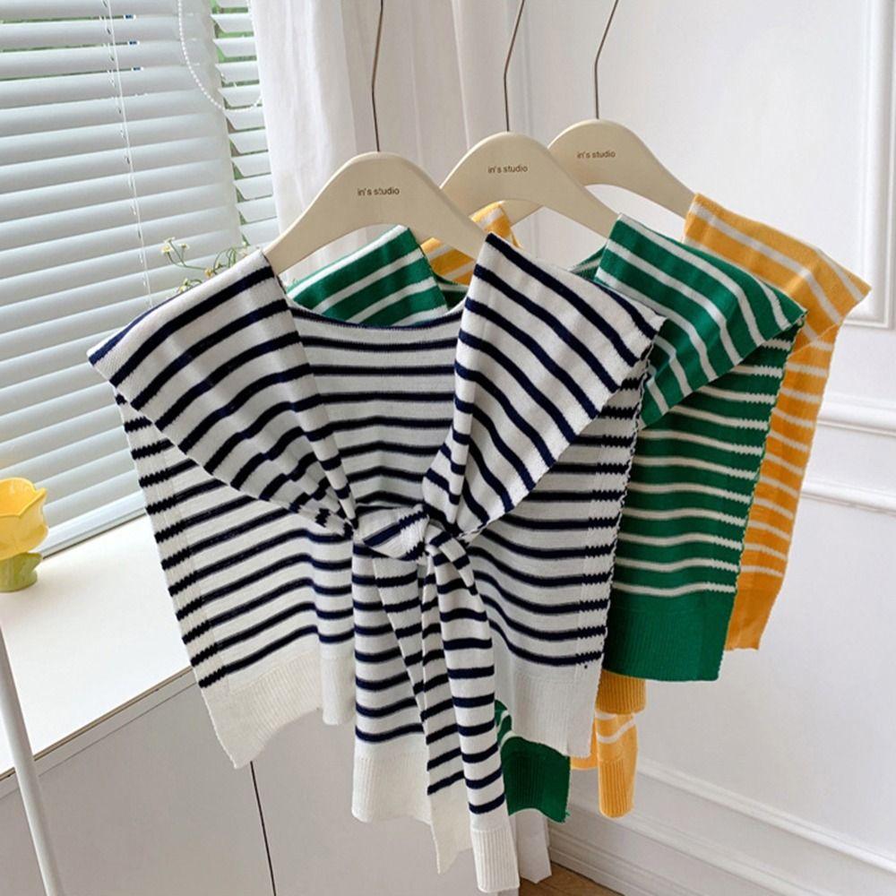 Wool Blouse Shoulders Neck Guard Knitted Shawl Female Wool Scarf Korean Style Scarves Stripes Wraps