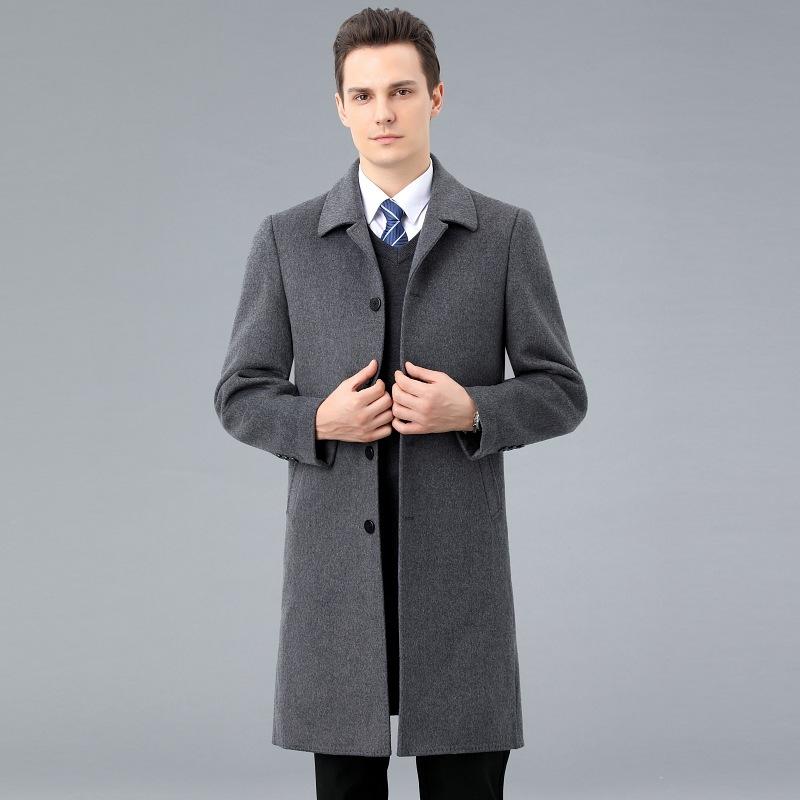Зимнее кашемировое шерстяное пальто мужское средней длины деловое двухстороннее кашемировое пальто для папы шерстяное пальто высокого класса