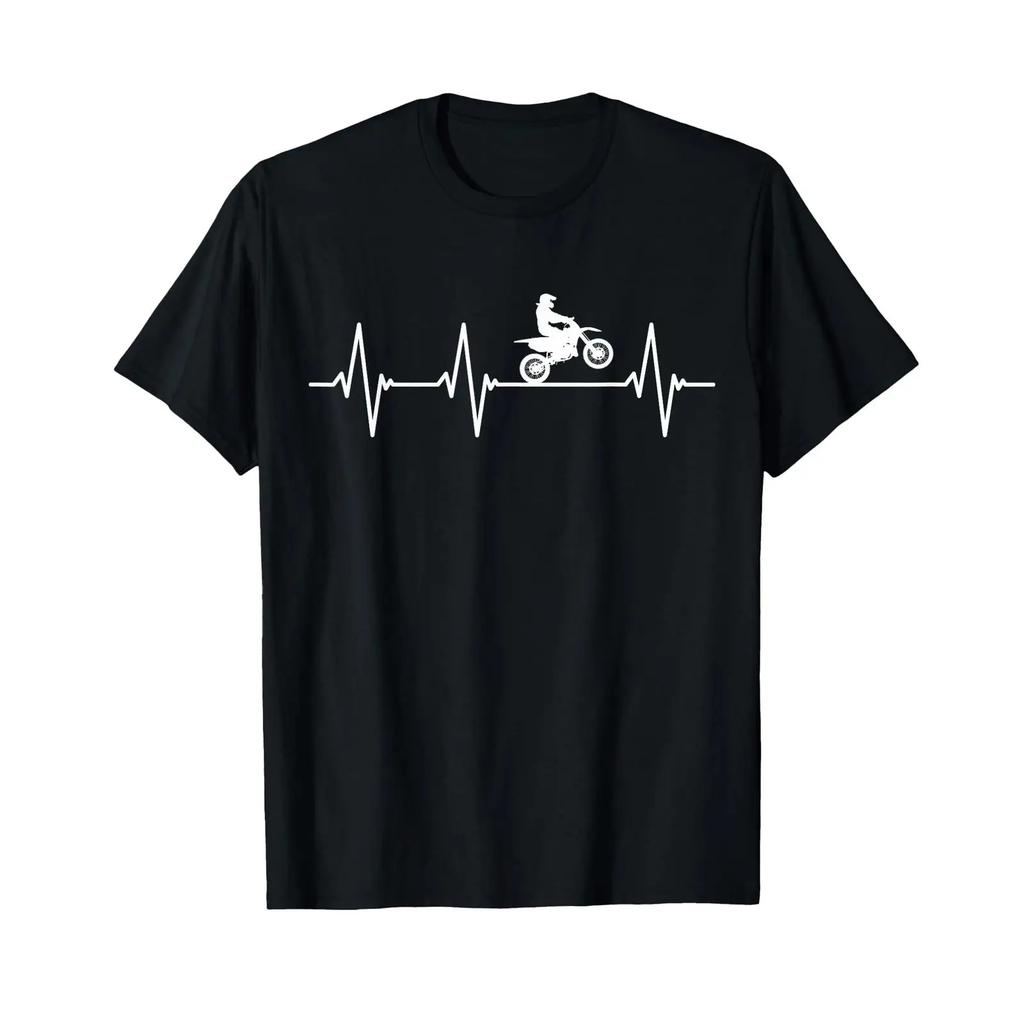 Dirtbike T Shirt For Unisex Heartbeat Motocross Vintage Graphic Slightly Top For Everyday Wear Versatile Designer Clothes