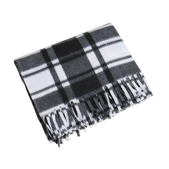 Double-Sided Velvet Scarf With Tassel Decoration Plaid Print Autumn Winter Warm Cashmere-Like