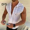 3D Cutting Vest Top Drawstring Модная летняя спортивная толстовка без рукавов с капюшоном