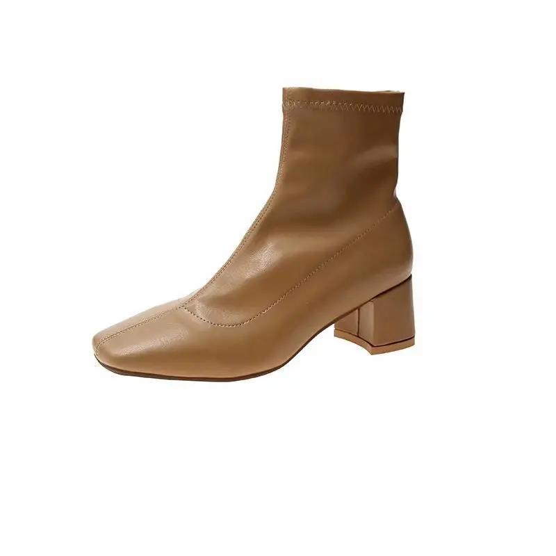 Сапоги для женщин 2024 осень зима новые женские сапоги на толстом каблуке высококачественные мягкие замшевые модные сапоги с боковой молнией Botas Mujer