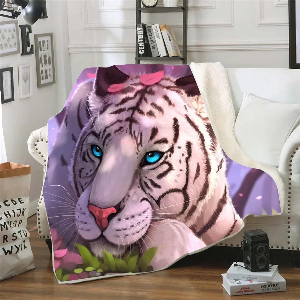 Tiger Throw Blanket for Kids Girls Teens and Adults Animal Snow Print Winter Warm Fleece Flannel Blanket Soft Comforter for Bed