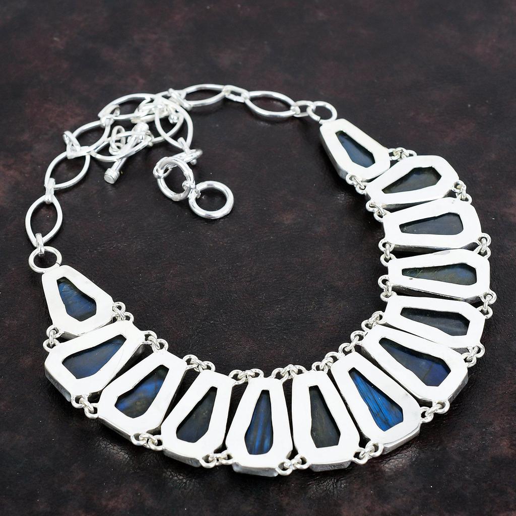 Ожерелье из лабрадорита, ожерелье из натурального драгоценного камня, ожерелье из стерлингового серебра 925 пробы, регулируемая цепочка, ожерелье ручной работы, старинные ювелирные изделия, подарки для мамы