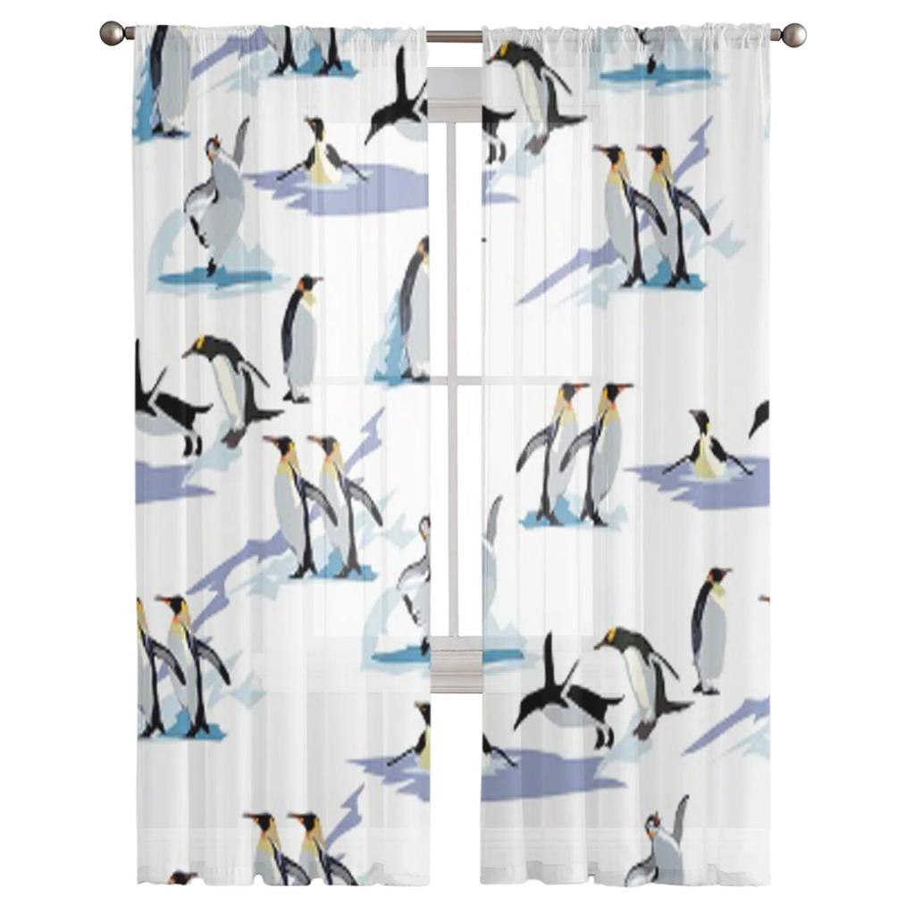 Cool Penguin Hats Silhouettes Tulle Curtain For Living Room Sheer Valance Curtain For Kitchen Bedroom Window Drapes