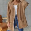 IHUASU Women's Large Size Casual Pocket Knitted Cardigan Sweater Commuter Style Loose Mid-Length Jacket