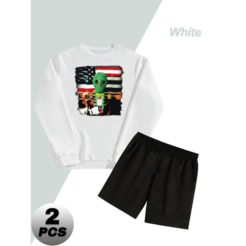 Men's Crew Neck Polyester Sweatshirt and Shorts 2 Piece Tracksuit Wrinkle Resistant Easy Care