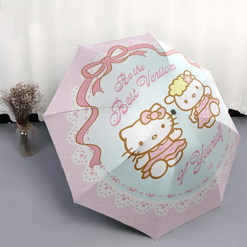 Hello Kitty, Friendship Automatic Open/Close Umbrella-Cute Umbrella with Cute Design, Portable 3-Fold Compact Umbrella for Men & Women, Hall