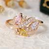 Colorful Zircon Flower Ring for Women Romantic Gold Color Wedding Rings Fine Jewelry Bride Gift