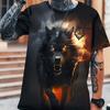 Men's Thunderous Wolf Graphic T-shirt, Casual Slightly Stretch Breathable Tee, Men's Clothing For Outdoor