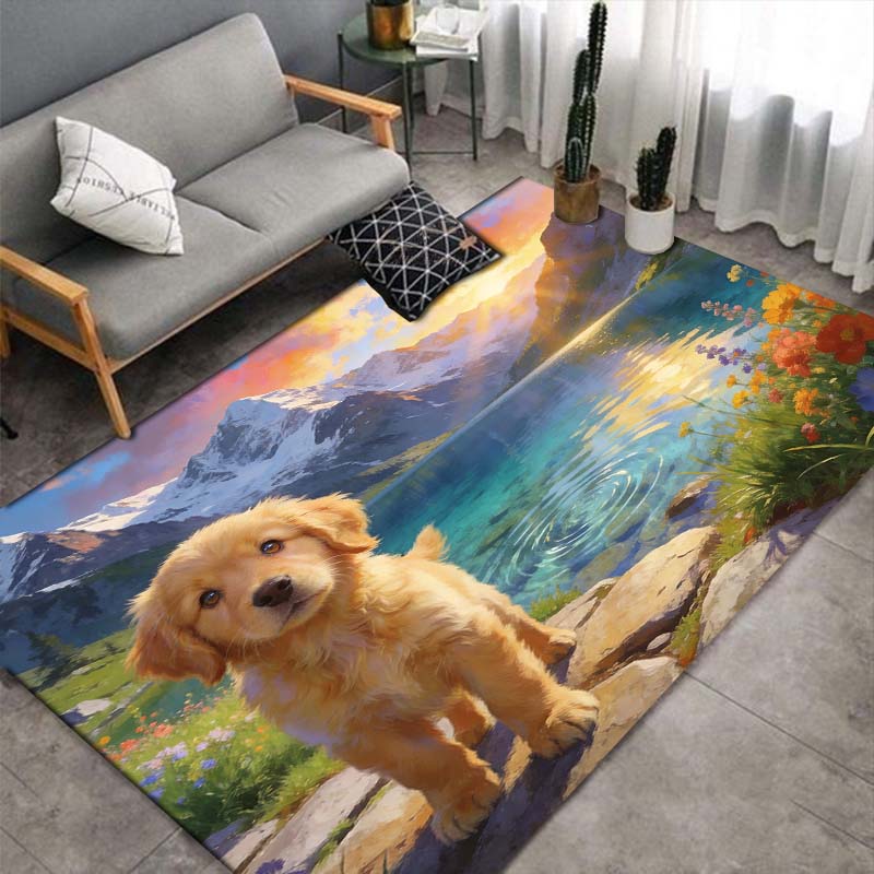 Border Collie Hydrangea Area Rug, Dog Scenery Floor Mat