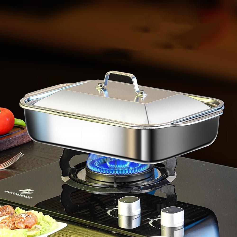 Сковорода для жарки рыбы из нержавеющей стали, большая вместимость, для духовки, для барбекю, жаровня, для жарки говядины, морепродуктов