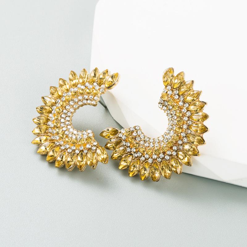 Hoop Half Earring Geometric Women Round Alloy Full Crystal Temperament High Quality Earrings