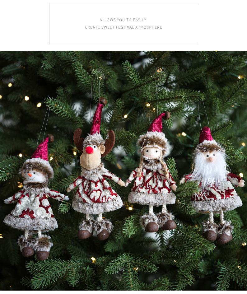 Рождественские украшения: Подвески-плюшевые куклы: Снеговик, Олень и Девочка