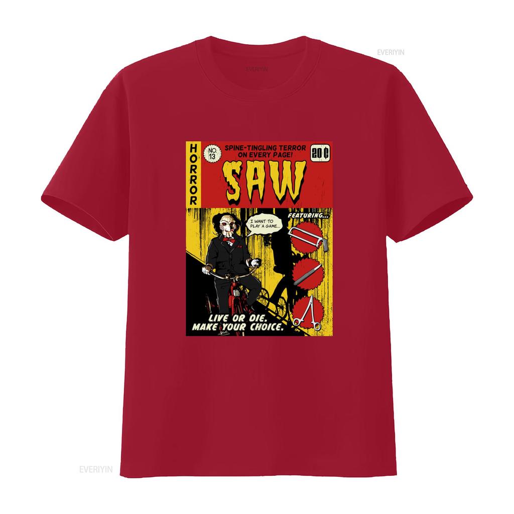 Comic Book Cover Saw T Shirt Horror Movie Inspired with Spine Tingling Design vintage Washed Versatile Slightly Comfortable