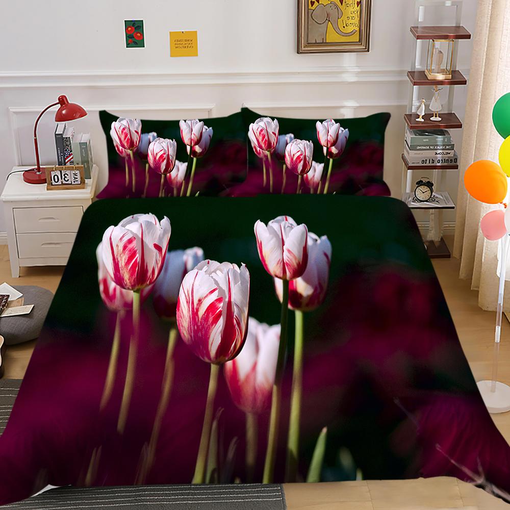 3D комплект постельного белья с цветами, тюльпан, пододеяльник, наволочка, двуспальная кровать, полноразмерное покрывало, моющаяся молния, удобное украшение для дома