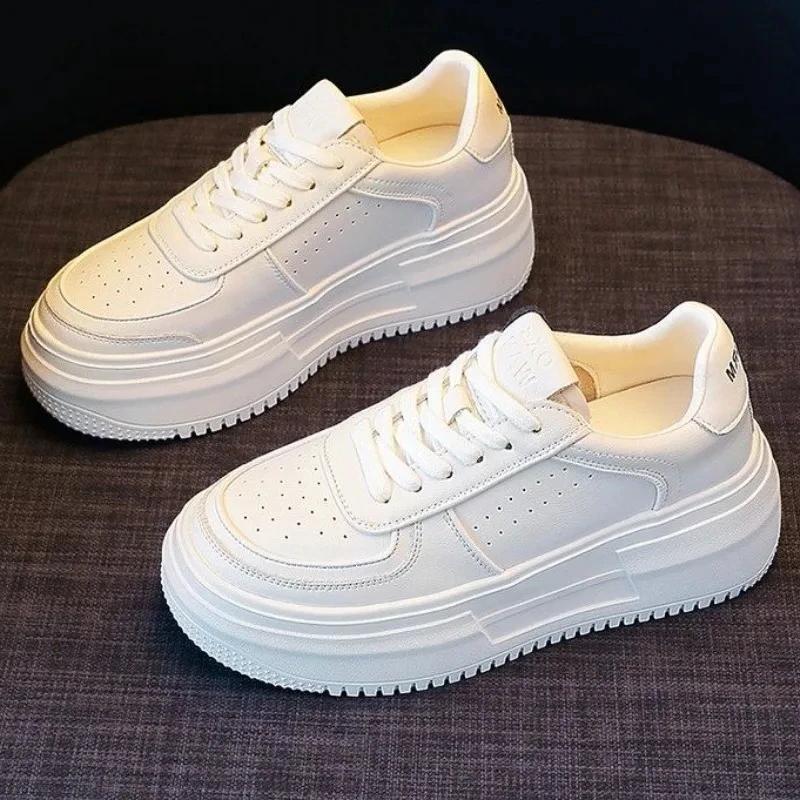Мода Новые кожаные женские белые повседневные кроссовки из вулканизированной кожи для спорта, ходьбы, бега, платформы, балетки, обувь H-1