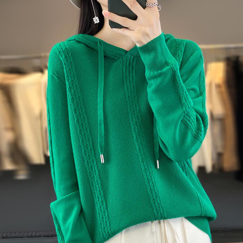 INDFS Женская мода повседневная осень-зима однотонный принт длинный рукав с капюшоном свитера