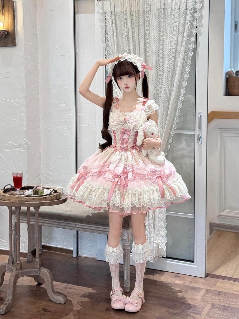 Костюм для косплея Jundakara Lolita, платье JSK с и Французская Морская Принцесса, Корейский Размер L, Набор из 3 предметов, Лента, Оборки, Шнуровка, Милый, Мечтательный,