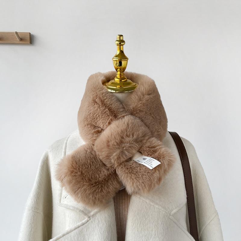 Soft Waxy Wind Thickened Solid Color Fluffy Scarf To Keep Warm Imitation Rex Rabbit Hair Cross Scarf Plush Collar Women