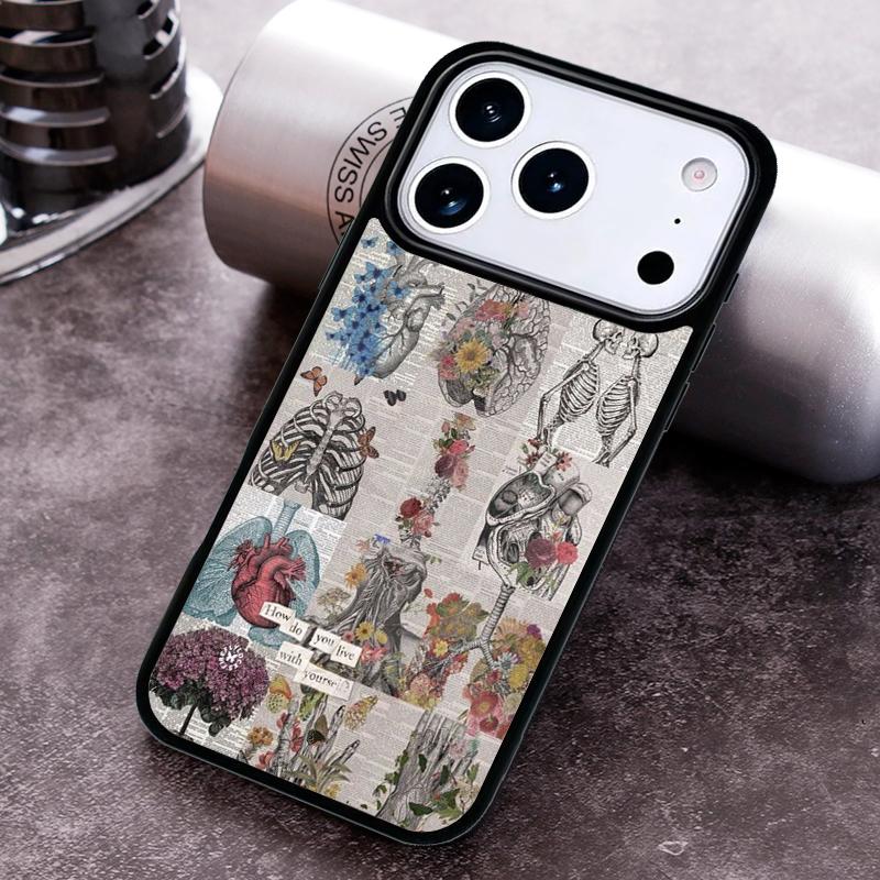 Чехол для телефона HUMAN ANATOMY сердце цветок для iPhone 17 16 15 Pro Max Air 14 13 12 11 Plus Ударопрочный чехол