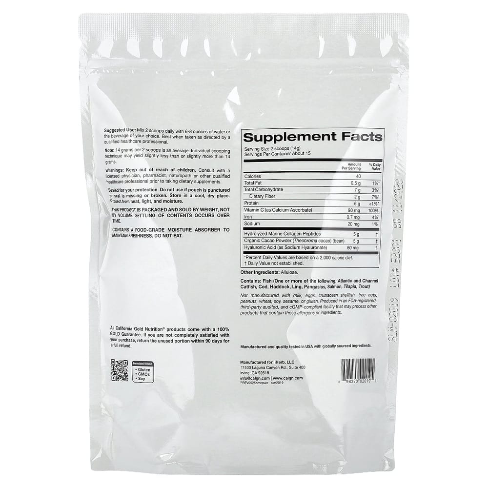 SoulMeve Hydrolyzed Marine Collagen Peptides with Cocoa, 206g (7.3 oz)
