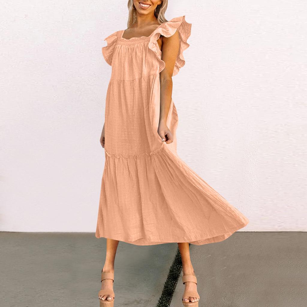 Женское весенне-летнее платье с квадратным вырезом и открытыми плечами, элегантное платье с юбкой с рюшами